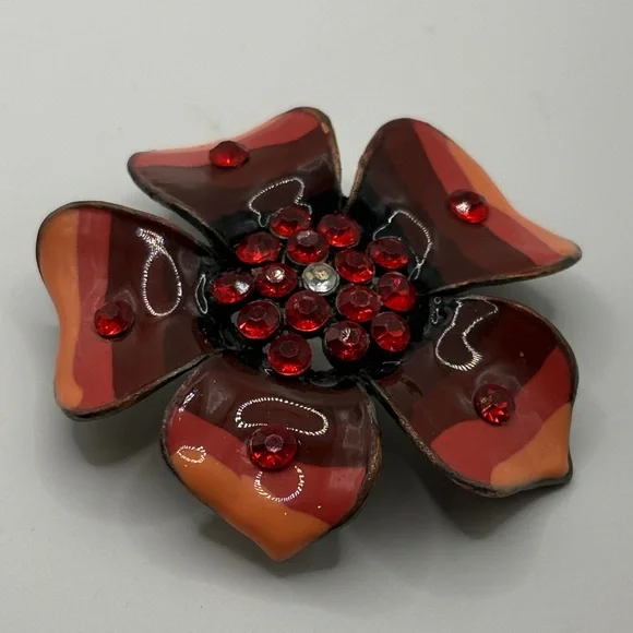 Vintage 70’s Red and Orange Flower Brooch - Picture 3 of 5